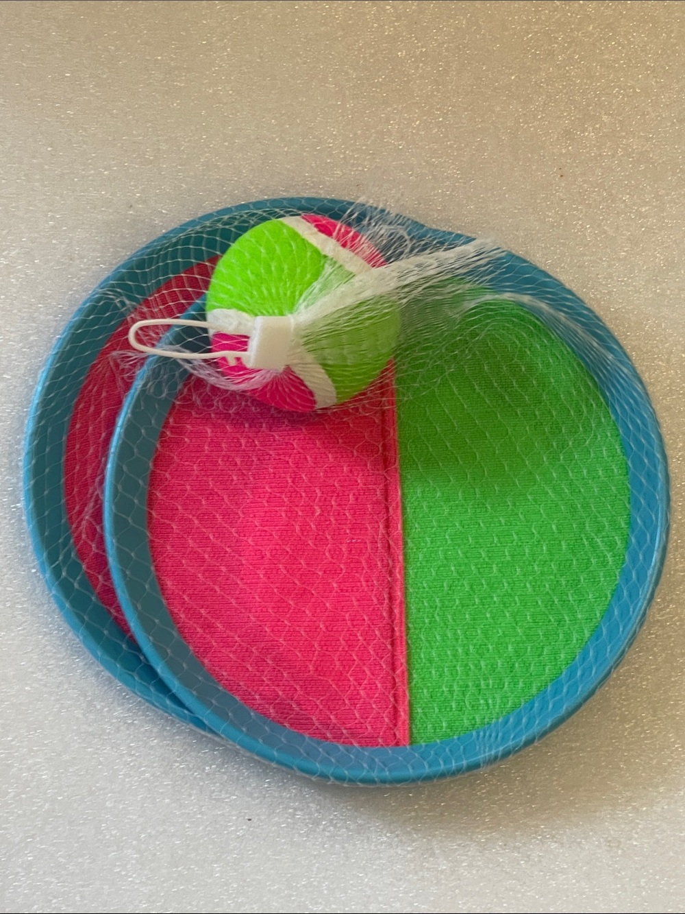 Blue Paddle Ball Set with Pink and Green Catch Pads and Balls NIP